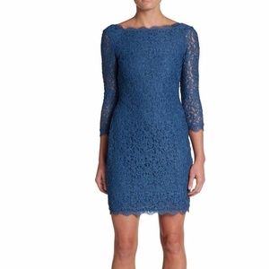 Adrianna Papell Blue V-back Lace Dress